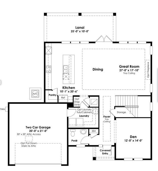 2D floor plan layout for the Seacrest by Kolter Homes in NatureWalk at Watersound Origins, Inlet Beach, FL (Image 3).