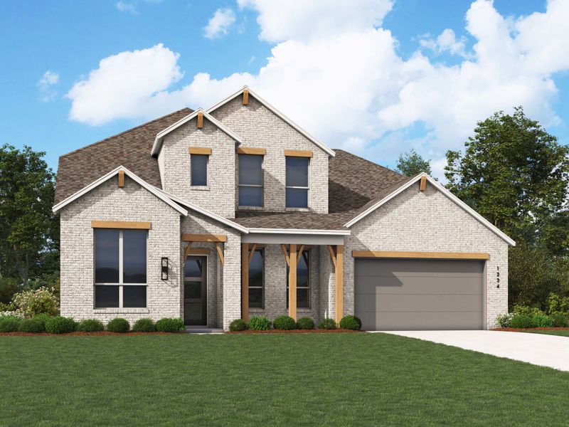 Representative exterior photo of a completed home built from the Regis Plan by Highland Homes in Alsatian Oaks: 60ft. lots, Castroville, TX (Image 24).