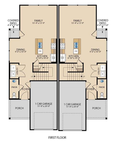 2D floor plan layout of this home in Saddle Creek Twinhomes, Georgetown, TX (Image 5).