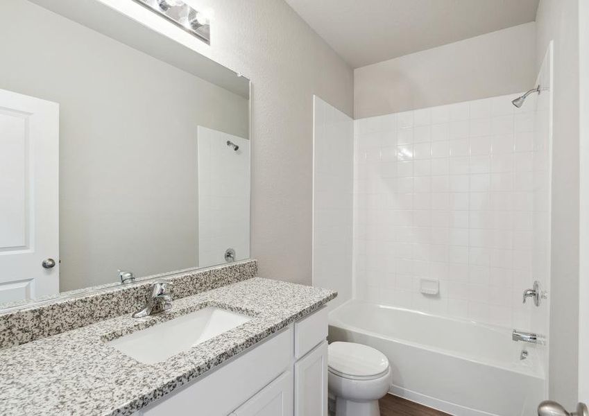 The secondary bathroom in the Chatfield has a shower-tub combo.