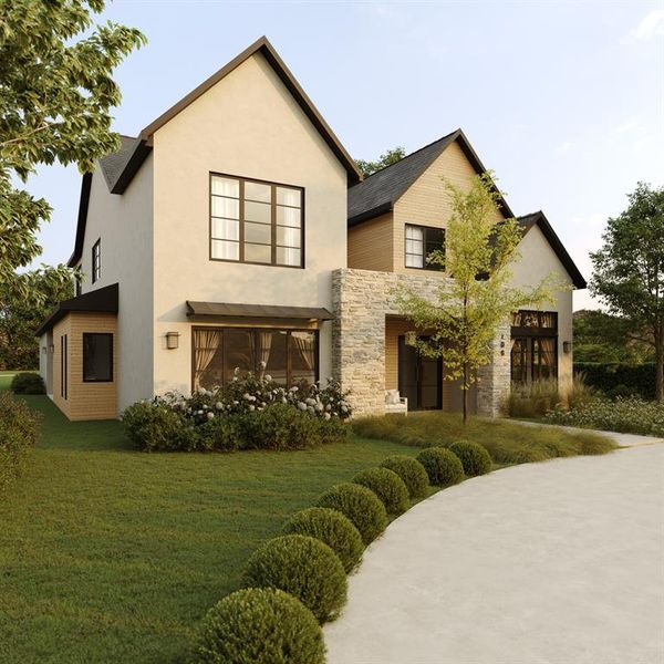 View of front of home featuring a front lawn