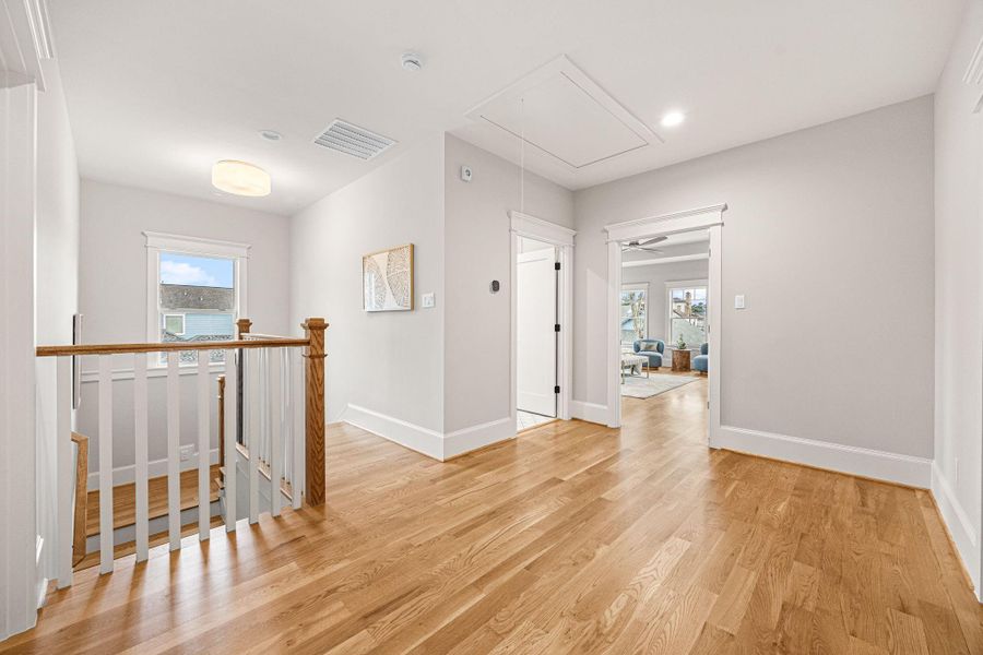 Upstairs landing. Hardwoods throughout. No carpet. Upstairs landing. Hardwoods throughout. No carpet.