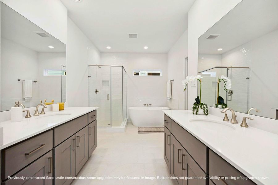 Morning routines just leveled up. Dual vanities, quartz counters, soft lighting—and enough space for two people to actually get ready in peace. Morning routines just leveled up. Dual vanities, quartz counters, soft lighting—and enough space for two people to actually get ready in peace.