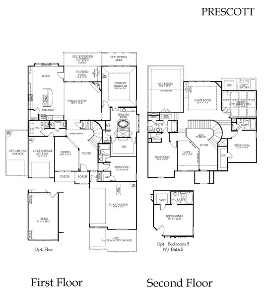 2D floor plan layout for the Prescott by Windsor Homes in Nelson Lake Estates, Rockwall, TX (Image 3).