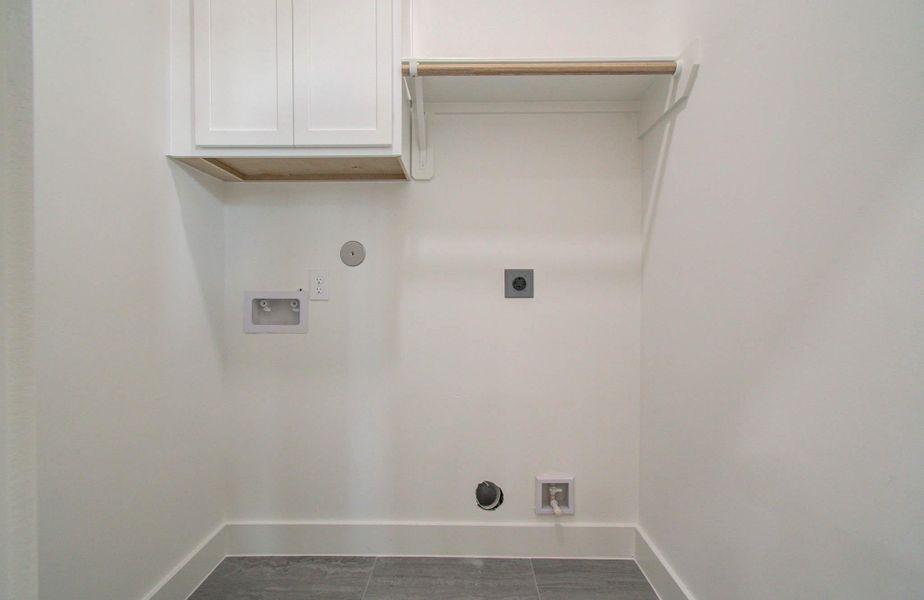 Utility area with lots of storage and cabinet for convenience.