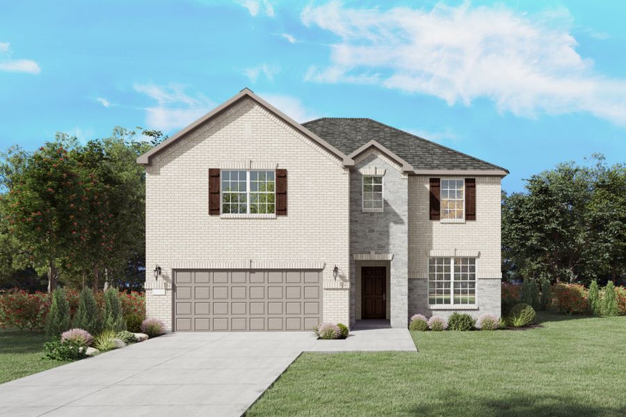 Front exterior of a new home in Pinnacle at Legacy Hills, Celina, TX, highlighting curb appeal (Image 1). Front exterior of a new home in Pinnacle at Legacy Hills, Celina, TX, highlighting curb appeal (Image 1).