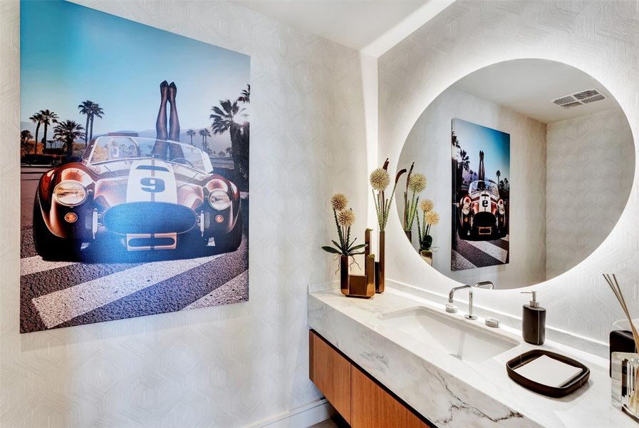 Rosso Corsa Curve half bathroom