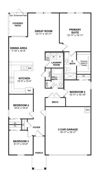 2D floor plan layout for the Finlay by K. Hovnanian® Homes in Aspire at New Hampstead, Savannah, GA (Image 3). 2D floor plan layout for the Finlay by K. Hovnanian® Homes in Aspire at New Hampstead, Savannah, GA (Image 3).
