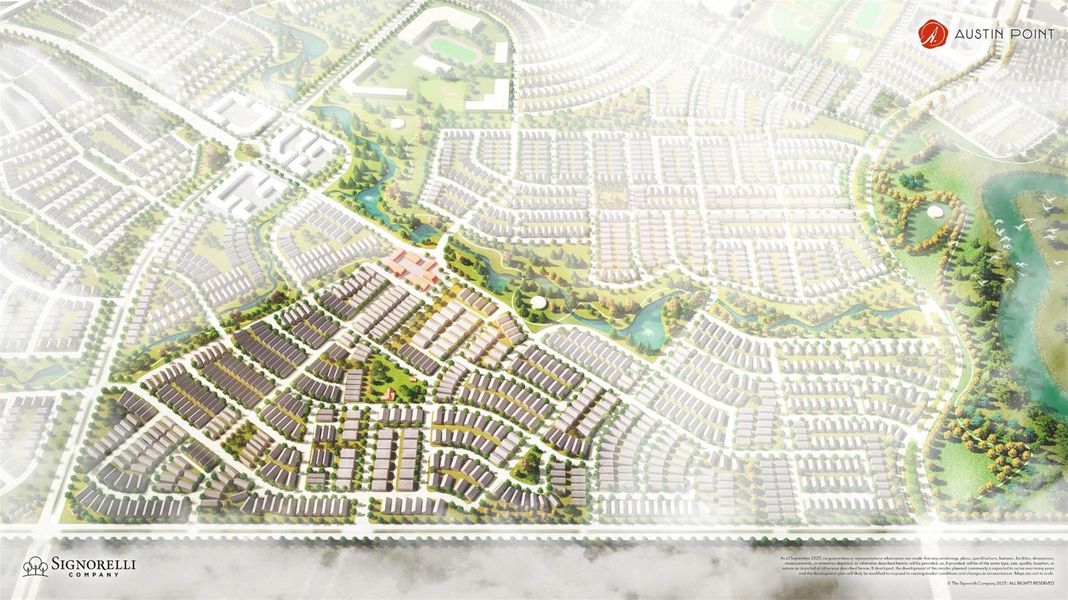 Aerial render showcasing Phase 1 of the community, highlighting completed and future homesites, main entry points, and surrounding green spaces. Aerial render showcasing Phase 1 of the community, highlighting completed and future homesites, main entry points, and surrounding green spaces.