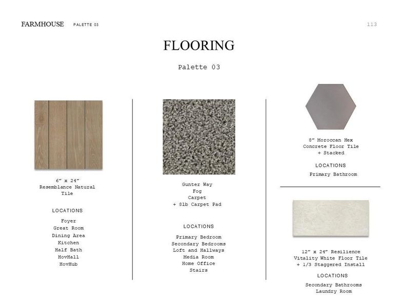 Farmhouse Look Palette 3: Flooring Selection Sheet (*Artist rendering used for illustration purposes only.)