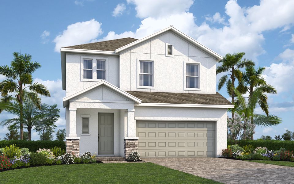 Representative exterior photo of a completed home built from the The Sneed by David Weekley Homes in Persimmon Place – Garden Series, Wesley Chapel, FL (Image 18).