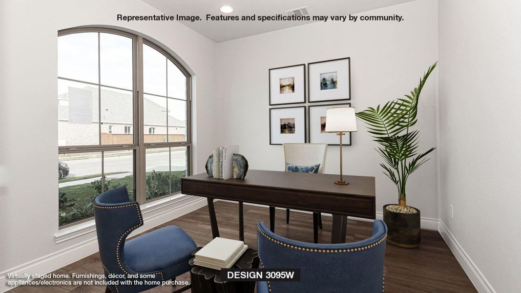Office with wood finished floors and recessed lighting