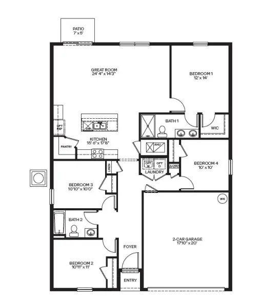 2D floor plan layout for the Fletcher by D.R. Horton in Sunside at Ormond Station, Ormond Beach, FL (Image 3).
