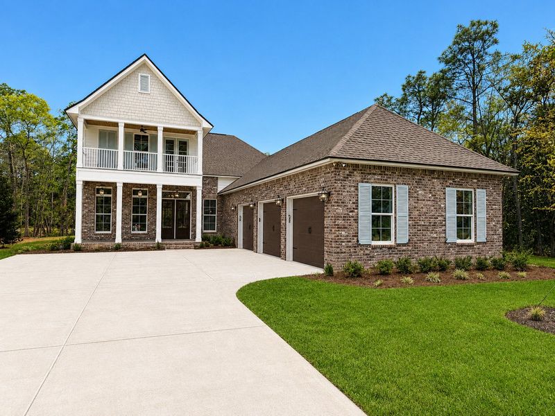 Front exterior of a new home in Steamboat Landing at Hammock Bay, Freeport, FL, highlighting curb appeal (Image 1). Front exterior of a new home in Steamboat Landing at Hammock Bay, Freeport, FL, highlighting curb appeal (Image 1).