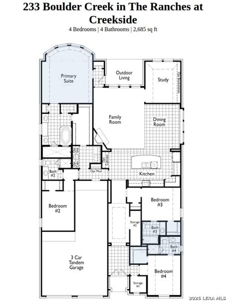 2D floor plan layout of this home in The Ranches at Creekside, Boerne, TX (Image 4).