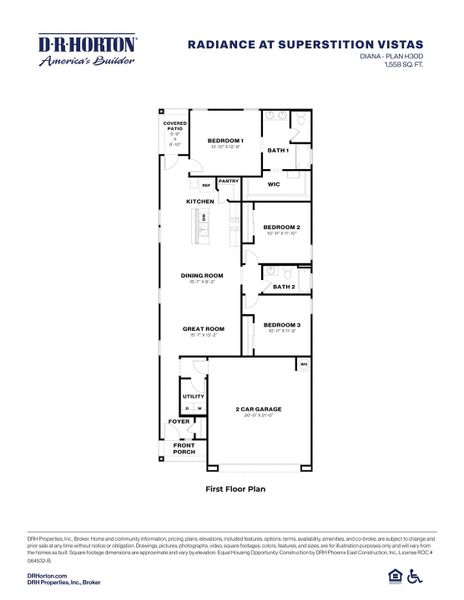 2D floor plan layout of this home in Radiance at Superstition Vistas, Apache Junction, AZ (Image 4).