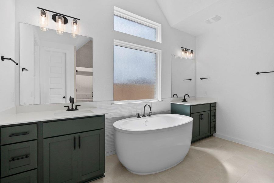 Primary Bath retreat with dual vanities & soaking tub Primary Bath retreat with dual vanities & soaking tub