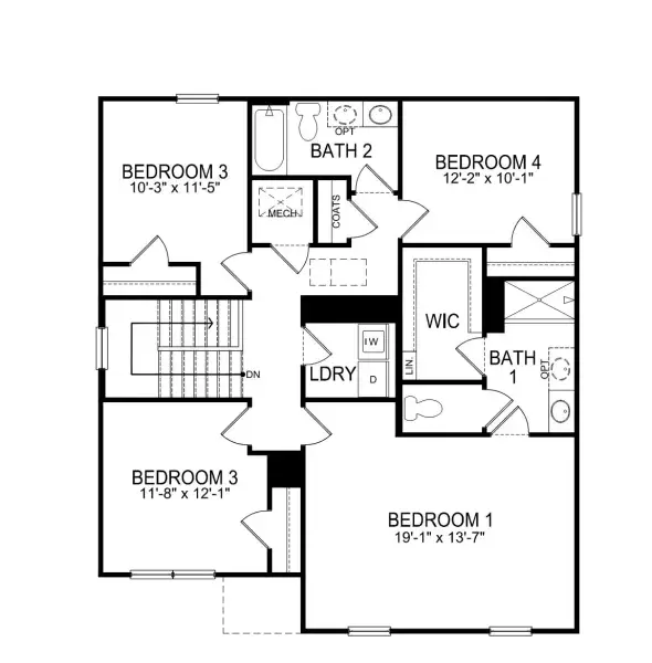 2D floor plan layout for the Belhaven by D.R. Horton in Lily Grove, Piedmont, SC (Image 6).