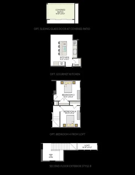 2D floor plan layout of this home in Terrace Collection at Heritage, Dripping Springs, TX (Image 4).