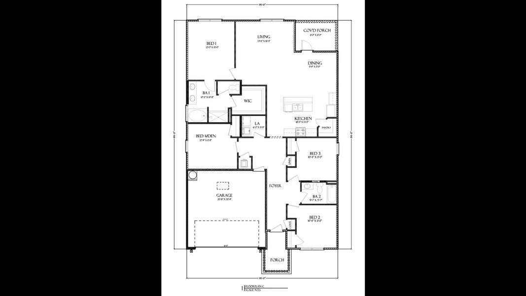 2D floor plan layout for the The Cali by D.R. Horton in Liberty, Panama City, FL (Image 4).