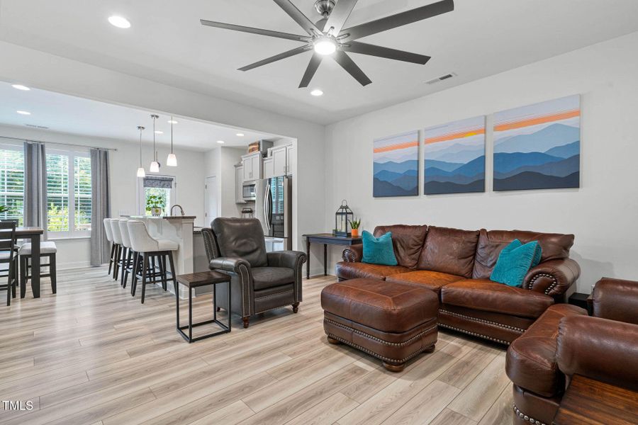family room and kitchen