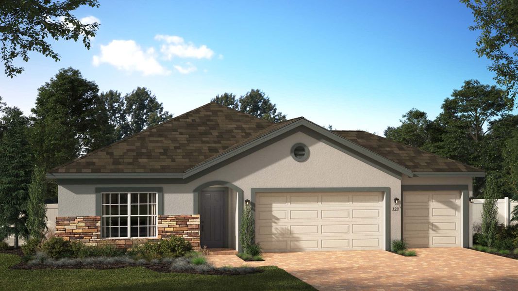 Stone Elevation | Kensington Flex Executive | Storey Creek in Kissimmee, FL by Landsea Homes