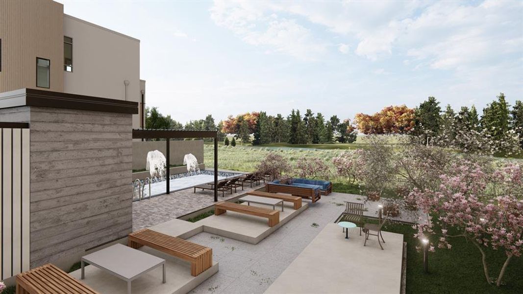 View of patio / terrace with outdoor lounge area and view of scattered trees