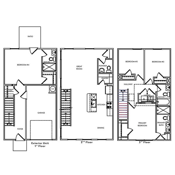 2D floor plan layout for the Aspen 3 by McGuinn Homes in Liberty Village, Hinesville, GA (Image 2).