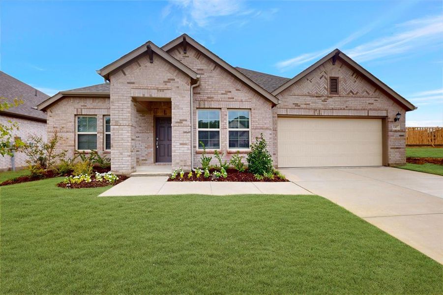Front exterior of a new home in Kings Way, Denton, TX, highlighting curb appeal (Image 20).