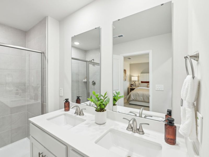 Primary bathroom in the Topaz floorplan at a Meritage Homes community in Mebane, NC.