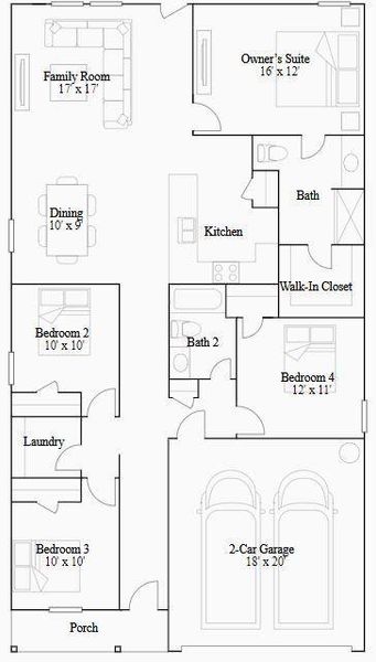 2D floor plan layout of this home in Spring Branch Crossing, Conroe, TX (Image 2).