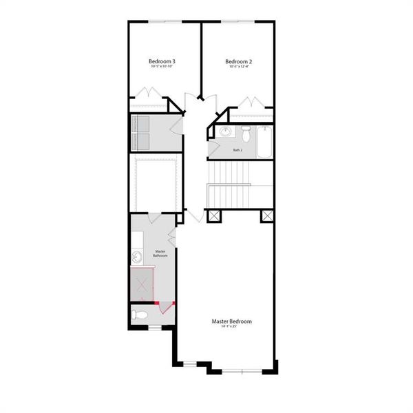 2D floor plan layout of this home in Bel Air Village Townhomes, Sherman, TX (Image 4).