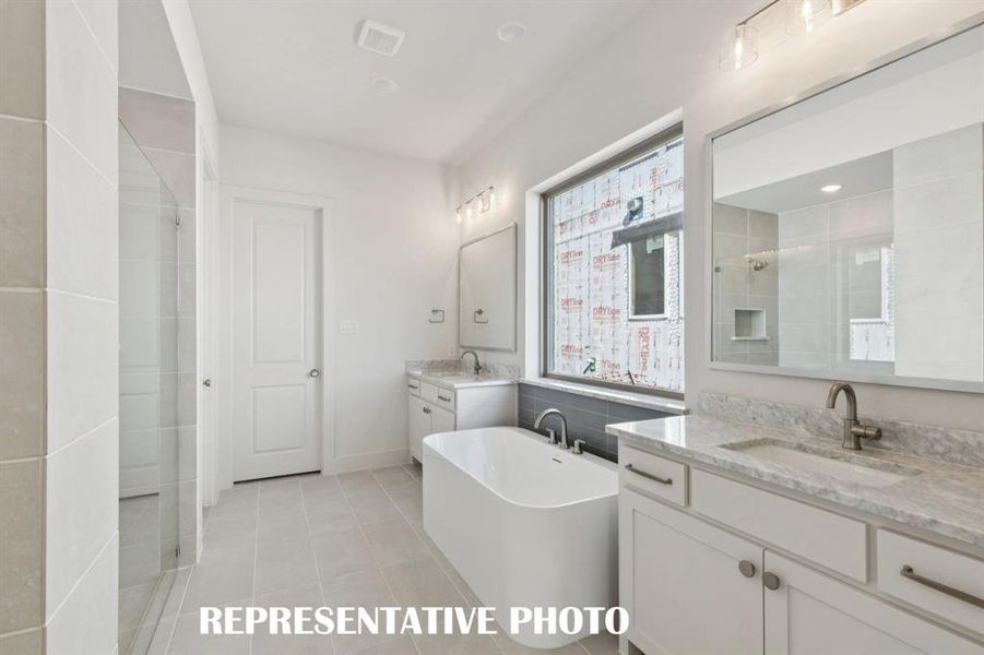 No shortage of space or style in this beautiful owner's bath!  REPRESENTATIVE PHOTO
