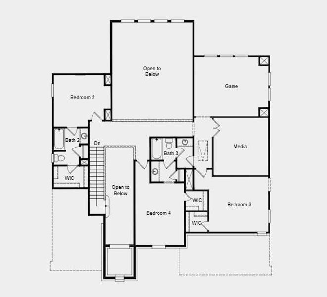 Second Floor Plan - Additional highlights include: additional living space added to the primary bedroom, a soaking tub added to the primary bathroom, a large covered back patio, and a main floor bedroom with a full bathroom