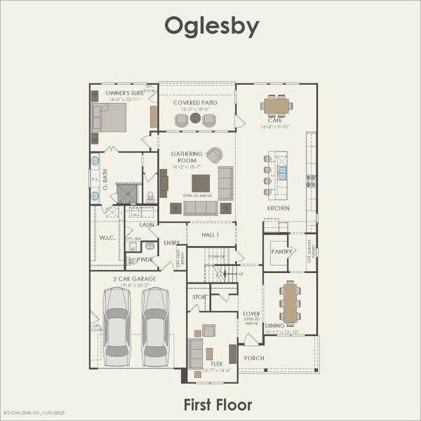 2D floor plan layout for the Oglesby by Pulte Homes in Corley Farms, Boerne, TX (Image 4).