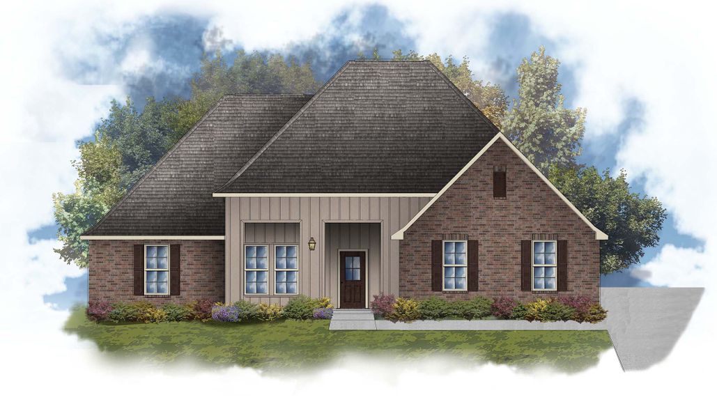 Front exterior of a new home in Iron Rock, Cantonment, FL, highlighting curb appeal (Image 1).