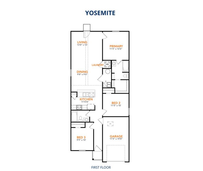 2D floor plan layout for the Yosemite by National HomeCorp in Summit Place, Eden, NC (Image 3).