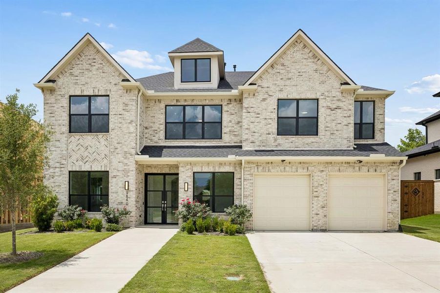 Front exterior of a new home in , Frisco, TX, highlighting curb appeal (Image 1). Front exterior of a new home in , Frisco, TX, highlighting curb appeal (Image 1).