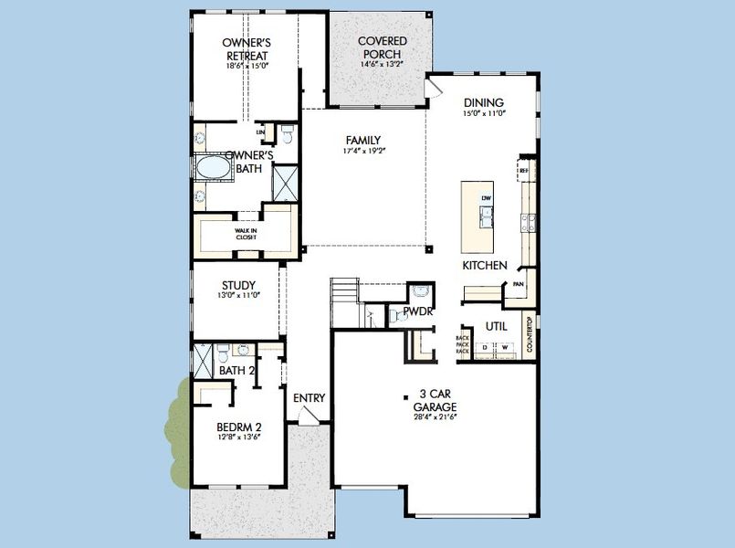 2D floor plan layout for the The Rockwall by David Weekley Homes in Walden Creek – Summit Collection, Montgomery, TX (Image 5).