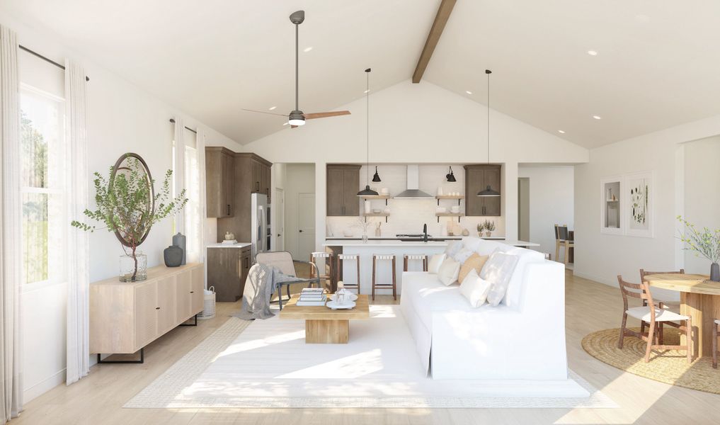 Great room with vaulted ceiling