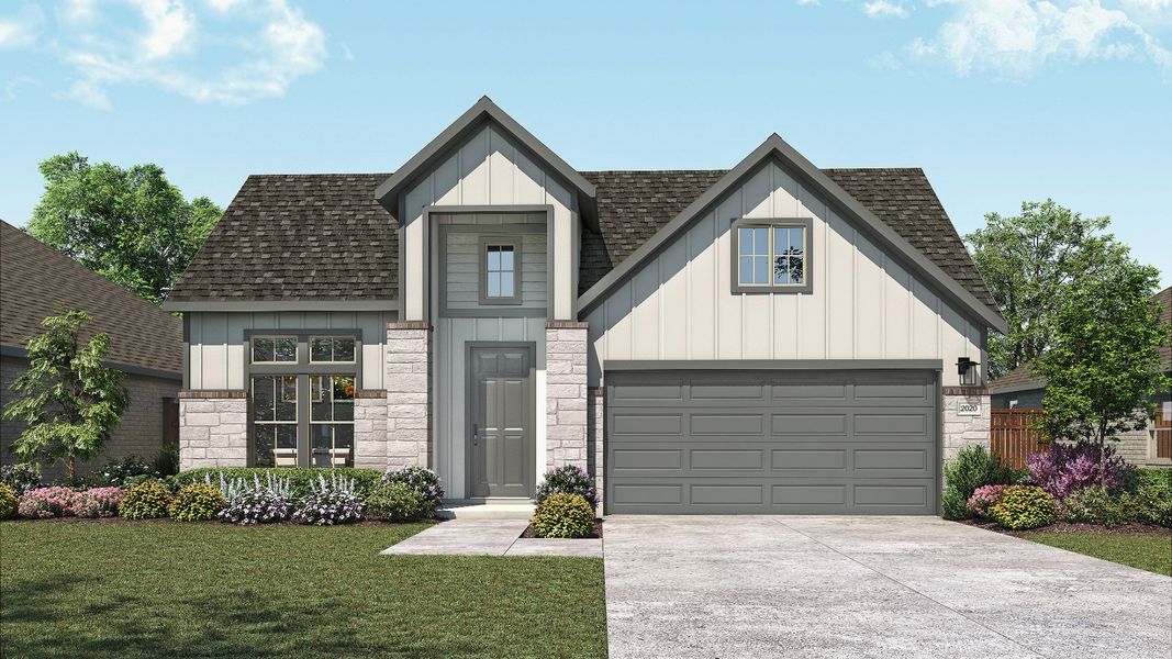 Representative exterior photo of a completed home built from the Laurel by DRB Homes in Newhaven, Manor, TX (Image 5). Representative exterior photo of a completed home built from the Laurel by DRB Homes in Newhaven, Manor, TX (Image 5).