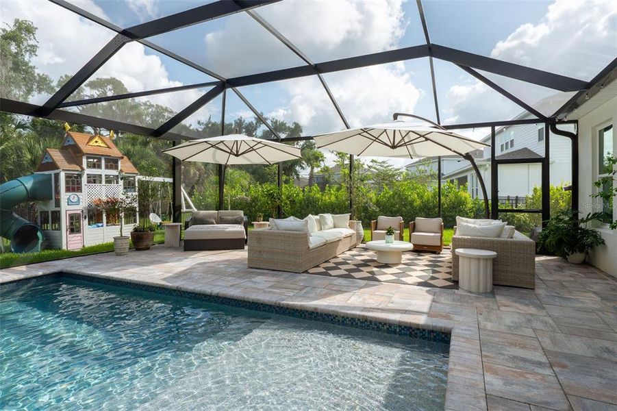 Exterior details and patio area of a home in Skye Ranch Community Group Page, Sarasota (Image 28).