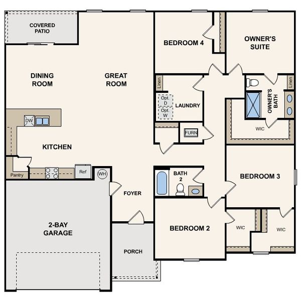 2D floor plan layout for the Williamsburg by Century Complete in Southfield, Bonaire, GA (Image 3).