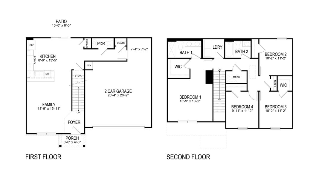 2D floor plan layout for the Glendale by D.R. Horton in Mary's Pointe, Clinton, TN (Image 2).