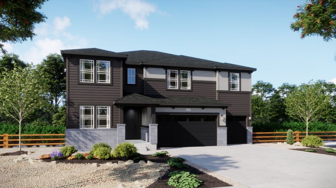 Representative exterior photo of a completed home built from the Plan 5007 by New Home Co. in The Estates Collection at Talon Pointe, Thornton, CO (Image 2).