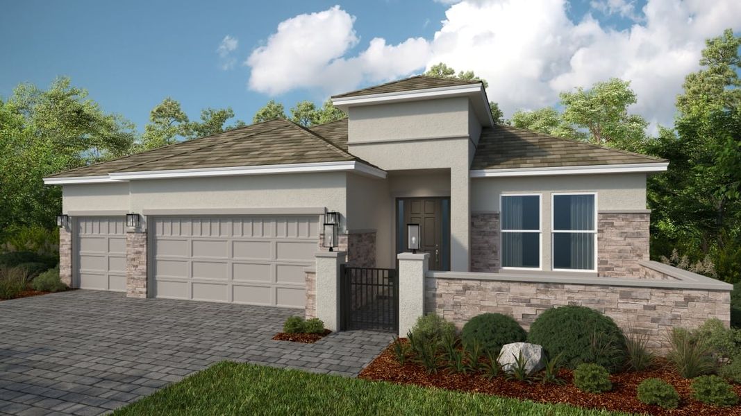 Representative exterior photo of a completed home built from the Cresta by Taylor Morrison in Esplanade at McKinnon Groves, Winter Garden, FL (Image 5).