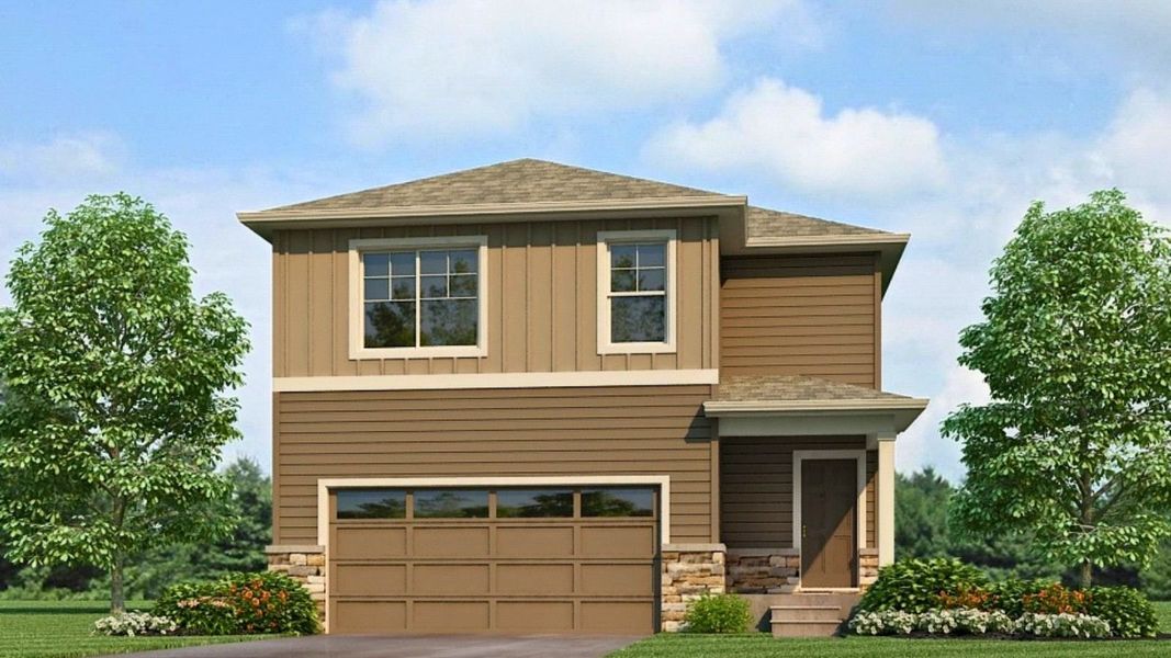 Front exterior of a new home in Tailholt, Severance, CO, highlighting curb appeal (Image 1). Front exterior of a new home in Tailholt, Severance, CO, highlighting curb appeal (Image 1).