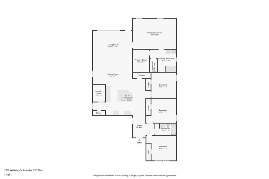 2D floor plan layout of this home in Bar W Ranch, Leander, TX (Image 5).
