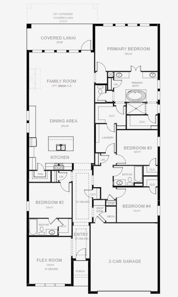 2D floor plan layout for the 2566F by Perry Homes in Mandarin Grove, Palmetto, FL (Image 3).