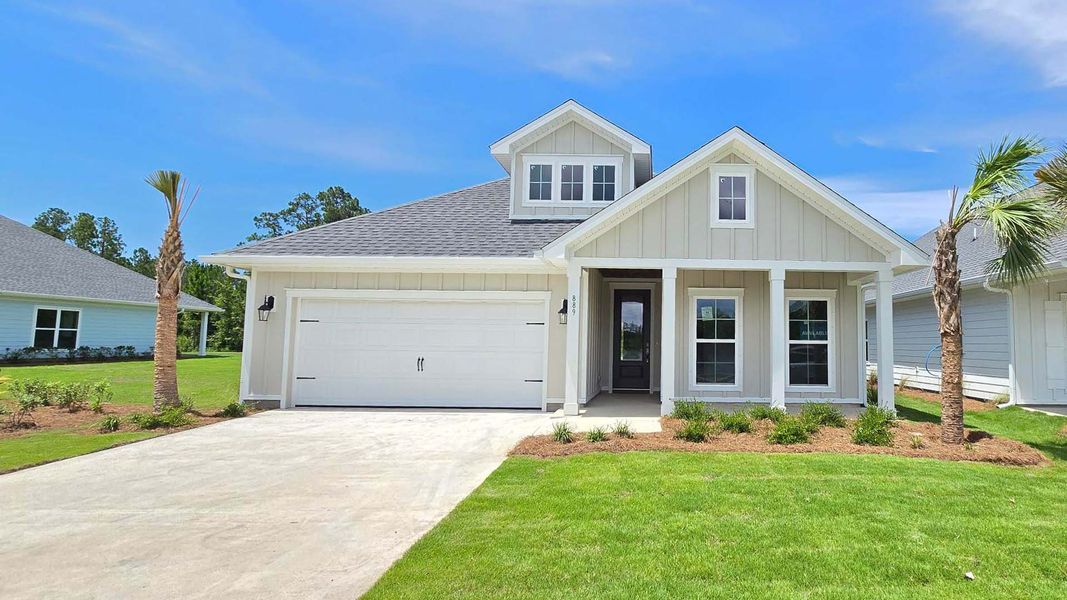 Front exterior of a new home in Breakfast Point East Phase II, Panama City Beach, FL, highlighting curb appeal (Image 1). Front exterior of a new home in Breakfast Point East Phase II, Panama City Beach, FL, highlighting curb appeal (Image 1).